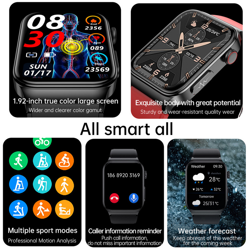 EKG HRV Krvna glukoza Pametni sat Muškarci Tjelesna temperatura Krvni šećer Tlak Praćenje otkucaja srca Pametni sat IP68 Vodootporan