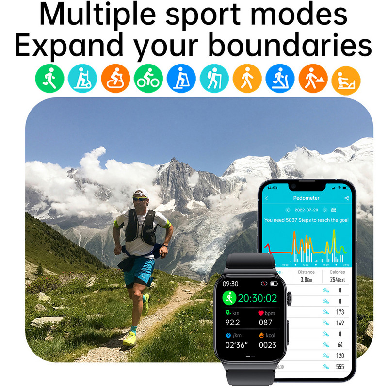 EKG HRV Krvna glukoza Pametni sat Muškarci Tjelesna temperatura Krvni šećer Tlak Praćenje otkucaja srca Pametni sat IP68 Vodootporan