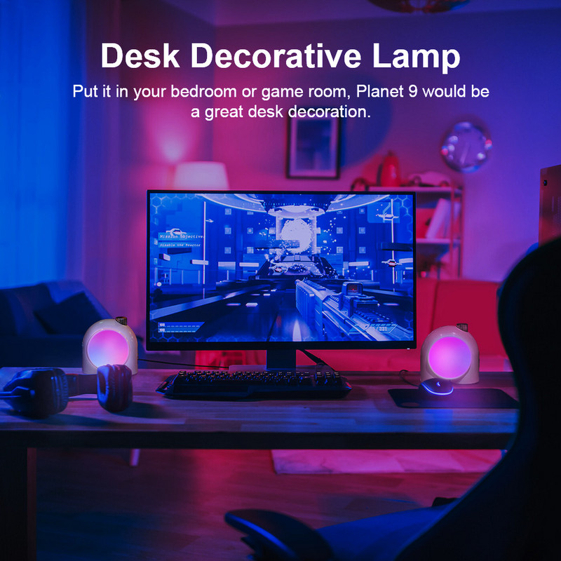 Divoom Planet-9 dekoratiivne meeleolulamp programmeeritavate RGB LED-valgusefektidega, neoonvalgusega voodivalgusti, muusikajuht
