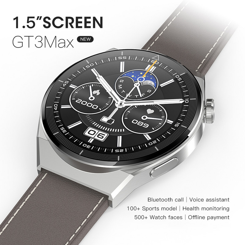 Ceas inteligent cu ecran mare de 1,5 inci pentru Huawei Xiaomi GT3 Ceas inteligent bărbați Android Apel Bluetooth IP68 Monitorizare fitness pentru tensiune arterială
