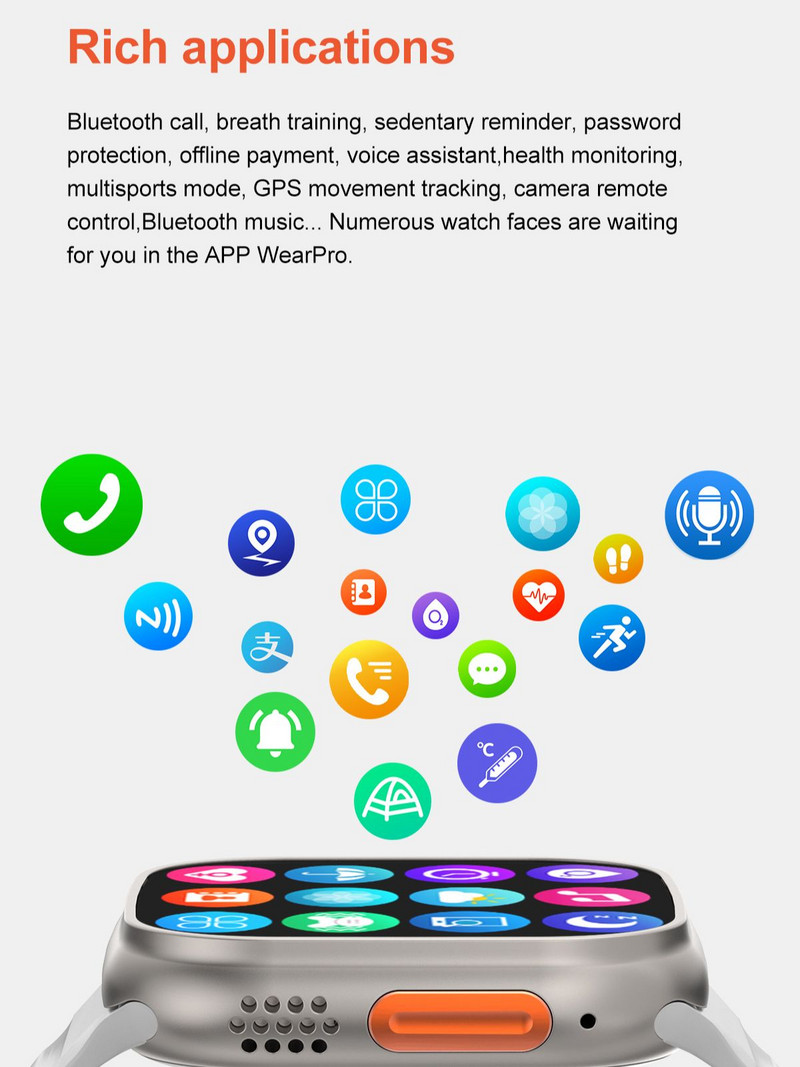 2022 DT8 Ultra Smart Watch Series 8 49mm Θήκη 1:1 2,0" HD Οθόνη Θερμόμετρο GPS Sports iwo Smartwatch Bluetooth Κλήση Αδιάβροχο