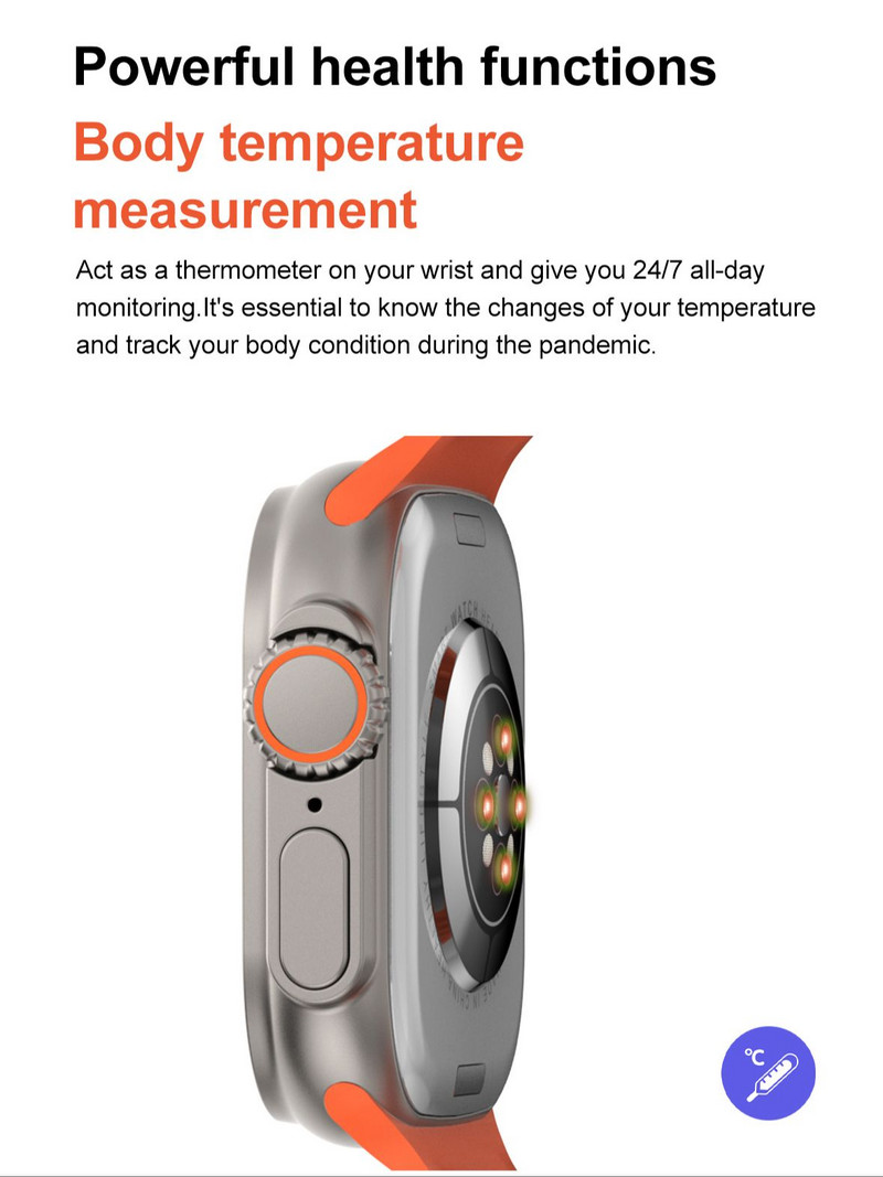 2022 DT8 Ultra Smart Watch Series 8 49mm Θήκη 1:1 2,0" HD Οθόνη Θερμόμετρο GPS Sports iwo Smartwatch Bluetooth Κλήση Αδιάβροχο