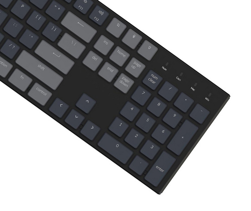 „Keychron K5 E“ itin plona belaidė mechaninė klaviatūra RGB apšvietimas, karštai keičiamas žemo profilio optinis jungiklis, skirtas „Mac Windows“
