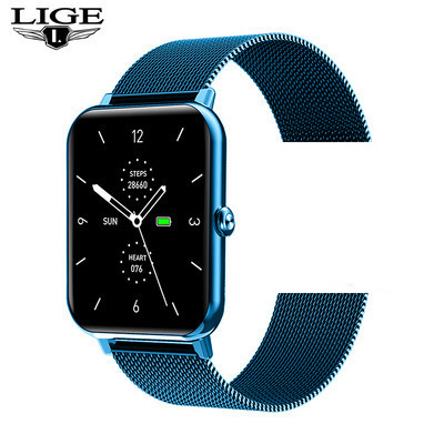 LIGE Νέο έξυπνο ρολόι ανδρικό ρολόι με πλήρη οθόνη αφής Sport Fitness ρολόι IP67 αδιάβροχο Bluetooth για Android ios 2021 Smartwatch Men+box