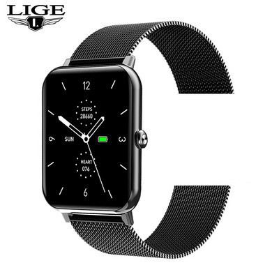 LIGE Νέο έξυπνο ρολόι ανδρικό ρολόι με πλήρη οθόνη αφής Sport Fitness ρολόι IP67 αδιάβροχο Bluetooth για Android ios 2021 Smartwatch Men+box