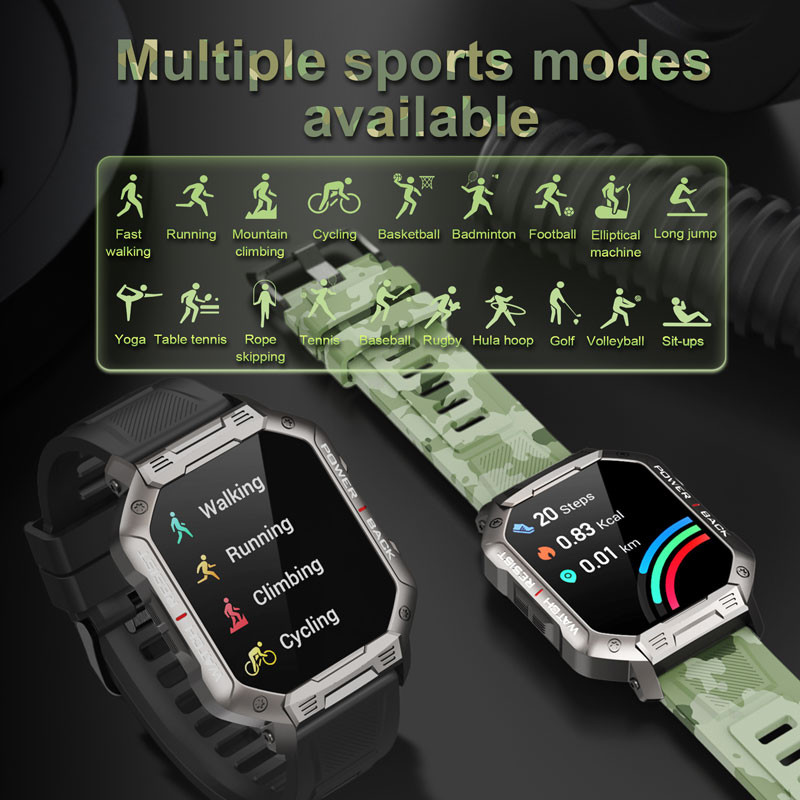 2022 Ceas inteligent nou pentru bărbați militar pentru Android Mi Ios Ceasuri rezistente la apă cu tensiune arterială Apel Bluetooth Ceas inteligent Tracker fitness