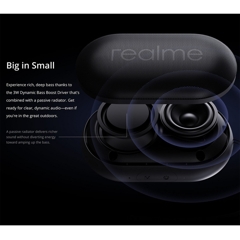 Realme 3W Mini ασύρματο ηχείο Bluetooth Αδιάβροχο Δυναμικό πρόγραμμα οδήγησης ενίσχυσης μπάσων Στερεοφωνικό Σύζευξη Φορητός ήχος μπάσων μεγάλης διάρκειας μπαταρίας