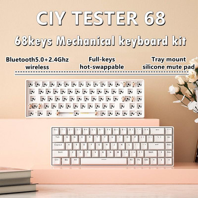 ZUOYA TESTER68 prilagođeni komplet mehaničke tipkovnice TES68 zamjenjiva osovina s baznom osovinom 2.4G Bluetooth prilagođena bežična tipkovnica