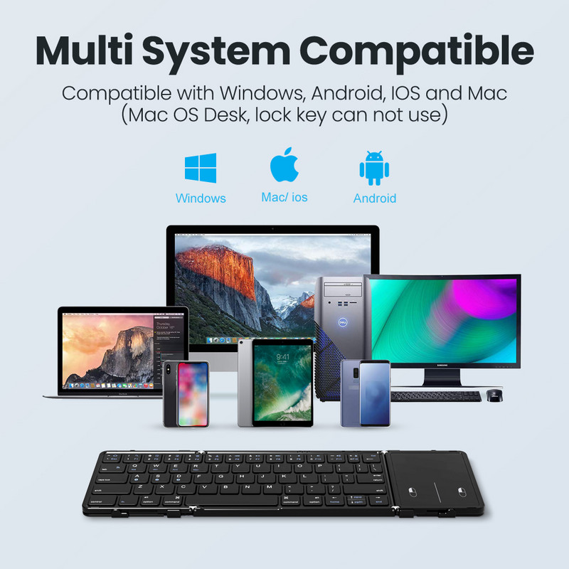 AVATTO Mini tastatură portabilă pliabilă fără fir Bluetooth 5.1 cu conexiune 3 canale pentru Windows Android IOS Tabletă ipad Telefon