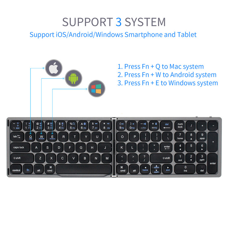 AVATTO FK328 Mini tastatură portabilă pliabilă fără fir Bluetooth cu tastatură numerică pentru Windows, Android, IOS Tabletă ipad telefon