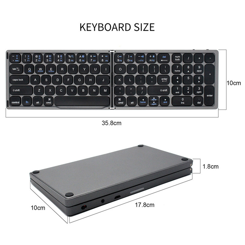 AVATTO FK328 Mini tastatură portabilă pliabilă fără fir Bluetooth cu tastatură numerică pentru Windows, Android, IOS Tabletă ipad telefon