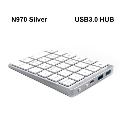 AVATTO din aliaj de aluminiu 28 de taste Tastatură numerică fără fir Bluetooth cu HUB USB Mai multe taste funcționale Mini tastatură numerică pentru sarcini de contabilitate