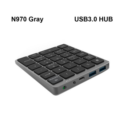 AVATTO din aliaj de aluminiu 28 de taste Tastatură numerică fără fir Bluetooth cu HUB USB Mai multe taste funcționale Mini tastatură numerică pentru sarcini de contabilitate