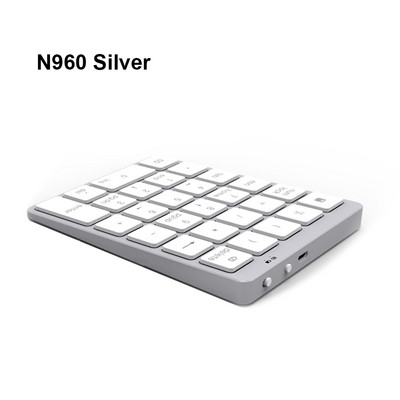 AVATTO din aliaj de aluminiu 28 de taste Tastatură numerică fără fir Bluetooth cu HUB USB Mai multe taste funcționale Mini tastatură numerică pentru sarcini de contabilitate