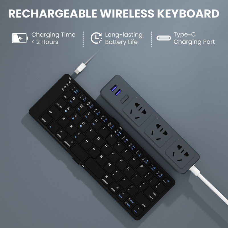 AVATTO hordozható vezeték nélküli Bluetooth 5.1 összecsukható billentyűzet Szinkronizálás akár 3 eszközzel mini billentyűzet Windows Android IOS táblatelefonhoz