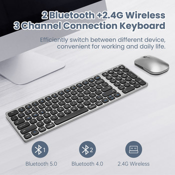 AVATTO 3 канала безжична Bluetooth клавиатура, 280mAh ножица Switch клавиатура и мишка Combo за Windows/Mac/Android, таблет, компютър