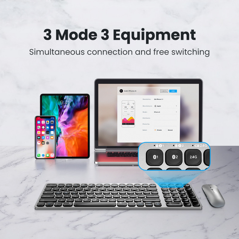 AVATTO 3 kanaliga juhtmevaba Bluetooth-klaviatuur, 280 mAh kääride lülitiga klaviatuur ja hiir Windowsi/Maci/Androidi, tahvelarvutite, arvutite jaoks