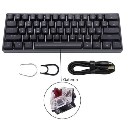 GK61 SK61 61 klahviga mehaaniline klaviatuur USB juhtmega LED-taustvalgustusega teljega mänguri mehaaniline klaviatuur Gateroni optilised lülitid lauaarvutitele
