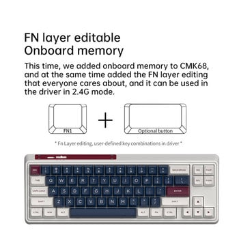 FL·ESPORTS CMK68-SAM Трирежимна механична клавиатура 68 клавиша RGB Hot-Swappable 2.4G безжична Bluetooth кабелна Win/Mac/iPad