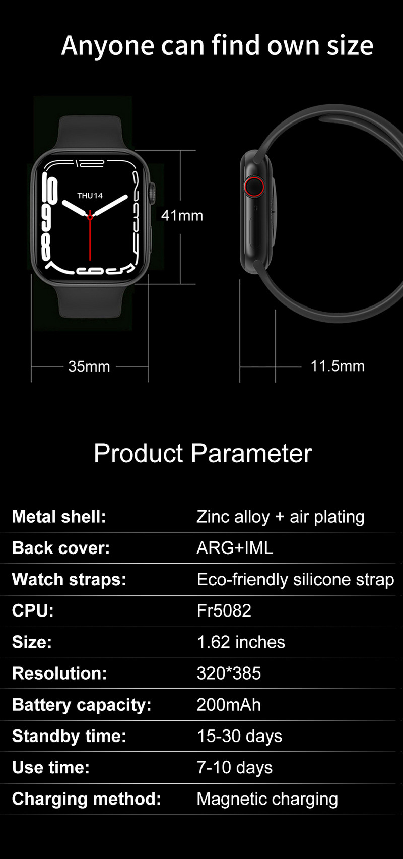 Έξυπνο ρολόι Series 7 i7 Mini 41mm 7 Bluetooth Κλήση Παρακολούθηση καρδιακού παλμού IP67 αδιάβροχο ηλεκτρονικό ρολόι Smartwatch 2022