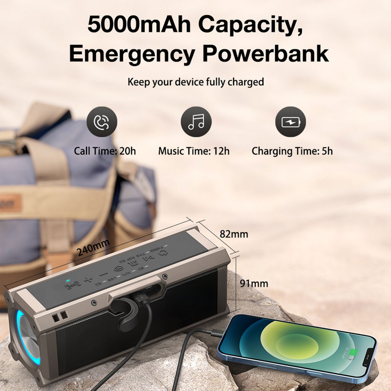 100 W bluetooth kõlar Kaasaskantavad kõlarid Quad draiverid Kahe membraaniga sügav bass RGB valgus TWS 5000 mAh välistingimustes juhtmevaba kõlar