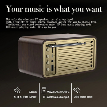 Дървен Bluetooth-съвместим 5.0 високоговорител Ретро класическа звукова кутия Стерео съраунд супер бас субуфер AUX FM радио за компютър PC