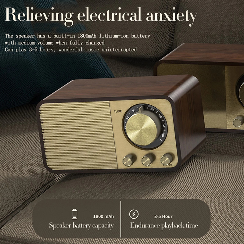 Drveni Bluetooth-kompatibilni 5.0 zvučnik Retro Classic Soundbox Stereo Surround Super Bass Subwoofer AUX FM Radio Za Računalo PC