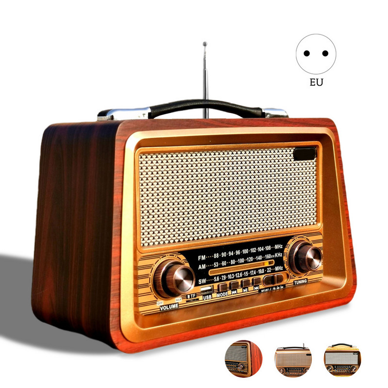 Retro prenosné rádio, bezdrôtové Bluetooth kompatibilné HIFI reproduktor, stereo AM/FM rádio prijímač, prehrávač, USB TF AUX, MP3, klasický štýl