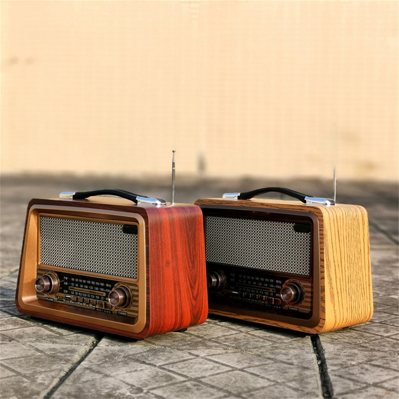 Retro prenosné rádio, bezdrôtové Bluetooth kompatibilné HIFI reproduktor, stereo AM/FM rádio prijímač, prehrávač, USB TF AUX, MP3, klasický štýl