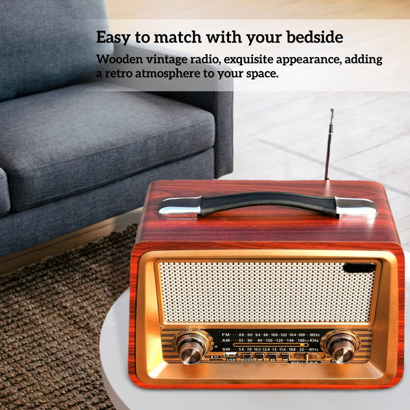 Retro prenosné rádio, bezdrôtové Bluetooth kompatibilné HIFI reproduktor, stereo AM/FM rádio prijímač, prehrávač, USB TF AUX, MP3, klasický štýl