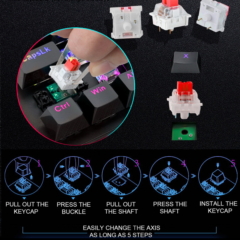 REDRAGON Fizz K617 RGB USB mini mehanička gaming tipkovnica crveni prekidač 61 tipka Žičani odvojivi kabel, prenosiv za računalstvo na putovanju