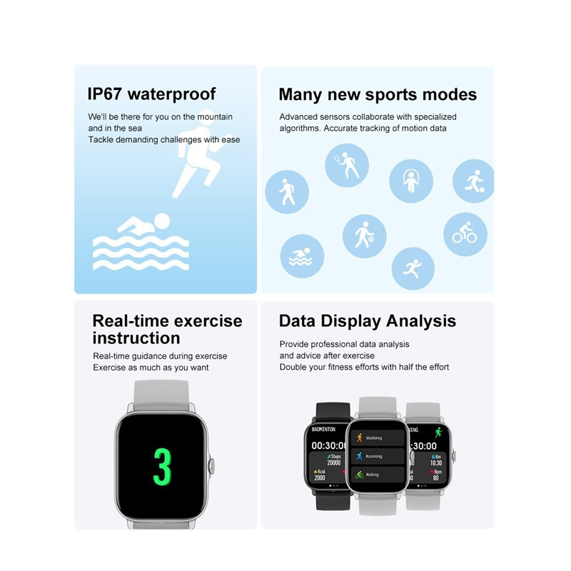 2023 Novi T12 Bluetooth-Call pametni sat Muškarci Ženski 1,81 inčni puni zaslon osjetljiv na dodir Krvni tlak Sport Fitness Vodootporan pametni sat