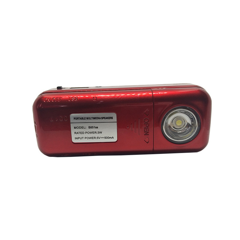 B-851SS Cu lanternă LED puternică Difuzor radio portabil FM USB TF Player Suport două baterii reîncărcabile 18650