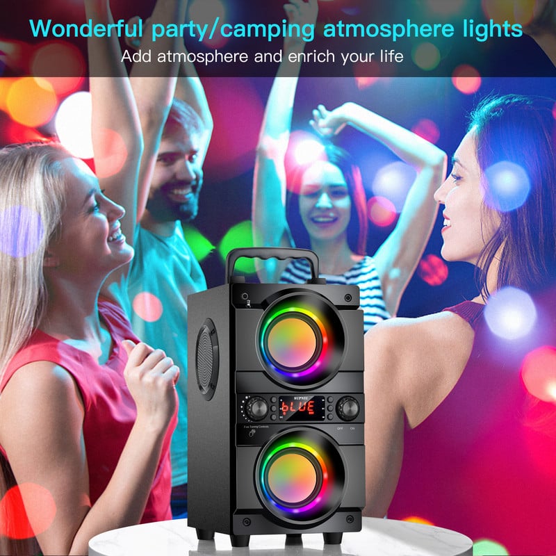 TOPROAD Bluetooth zvučnik 60 W prijenosni bežični stereo bas subwoofer karaoke zvučnici za zabavu s podrškom za RGB LED svjetlo FM radio