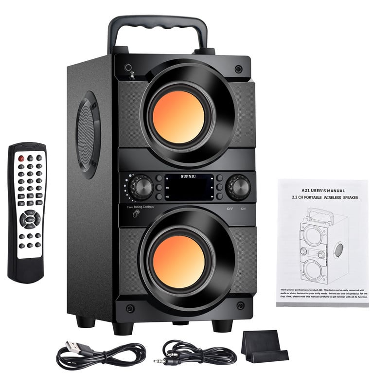 TOPROAD Bluetooth zvučnik 60 W prijenosni bežični stereo bas subwoofer karaoke zvučnici za zabavu s podrškom za RGB LED svjetlo FM radio