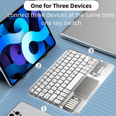 Διαφανές Bluetooth Ρωσικό Ισπανικό Κορεατικό Πληκτρολόγιο για Android iOS Tablet Windows Ασύρματο πληκτρολόγιο με οπίσθιο φωτισμό για iPad 10th