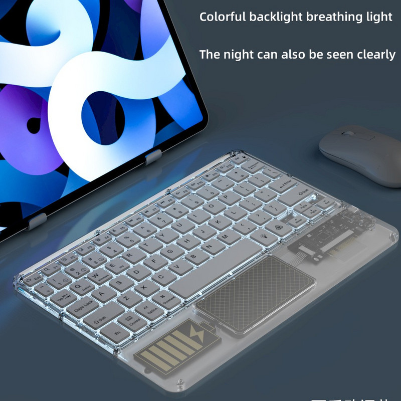 Διαφανές Bluetooth Ρωσικό Ισπανικό Κορεατικό Πληκτρολόγιο για Android iOS Tablet Windows Ασύρματο πληκτρολόγιο με οπίσθιο φωτισμό για iPad 10th