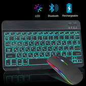 RGB Bluetooth tastatūra un pele uzlādējama bezvadu krievu spāņu korejiešu aizmugurgaismojums iPad Android IOS Windows planšetdatoram