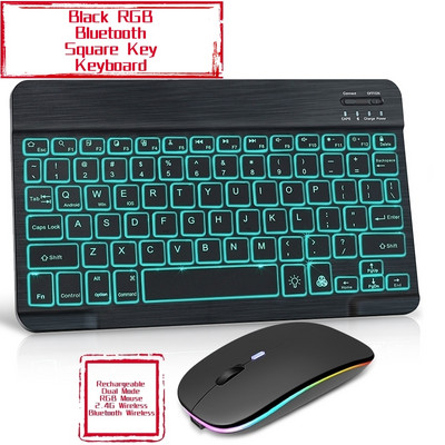RGB Bluetooth tastatūra un pele uzlādējama bezvadu krievu spāņu korejiešu aizmugurgaismojums iPad Android IOS Windows planšetdatoram