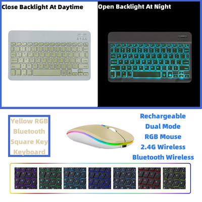 RGB Bluetooth tastatūra un pele uzlādējama bezvadu krievu spāņu korejiešu aizmugurgaismojums iPad Android IOS Windows planšetdatoram