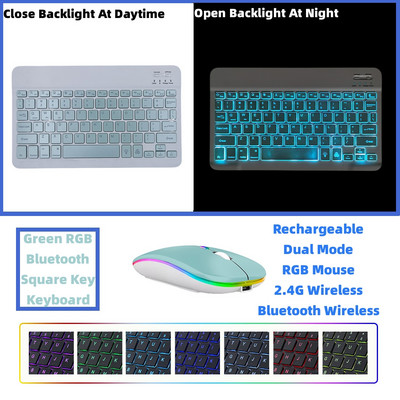 RGB Bluetooth tastatūra un pele uzlādējama bezvadu krievu spāņu korejiešu aizmugurgaismojums iPad Android IOS Windows planšetdatoram
