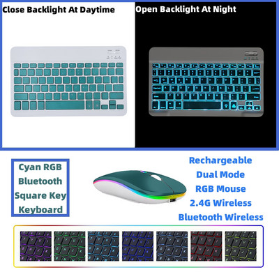 RGB Bluetooth tastatūra un pele uzlādējama bezvadu krievu spāņu korejiešu aizmugurgaismojums iPad Android IOS Windows planšetdatoram