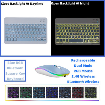 RGB Bluetooth tastatūra un pele uzlādējama bezvadu krievu spāņu korejiešu aizmugurgaismojums iPad Android IOS Windows planšetdatoram
