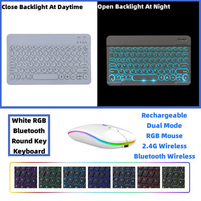 RGB Bluetooth tastatūra un pele uzlādējama bezvadu krievu spāņu korejiešu aizmugurgaismojums iPad Android IOS Windows planšetdatoram
