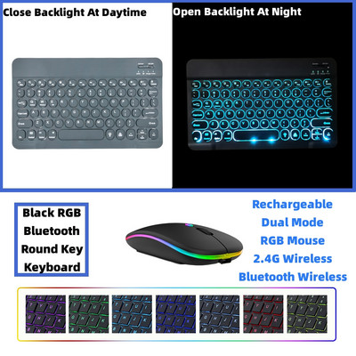 RGB Bluetooth tastatūra un pele uzlādējama bezvadu krievu spāņu korejiešu aizmugurgaismojums iPad Android IOS Windows planšetdatoram