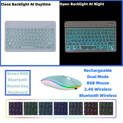 RGB Bluetooth tastatūra un pele uzlādējama bezvadu krievu spāņu korejiešu aizmugurgaismojums iPad Android IOS Windows planšetdatoram