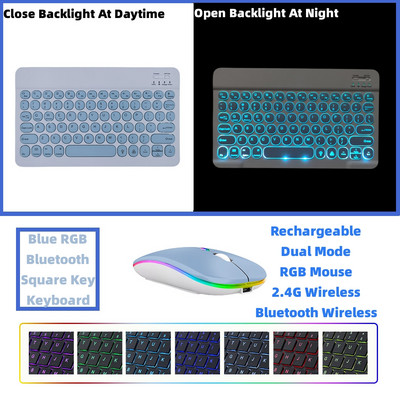 RGB Bluetooth tastatūra un pele uzlādējama bezvadu krievu spāņu korejiešu aizmugurgaismojums iPad Android IOS Windows planšetdatoram