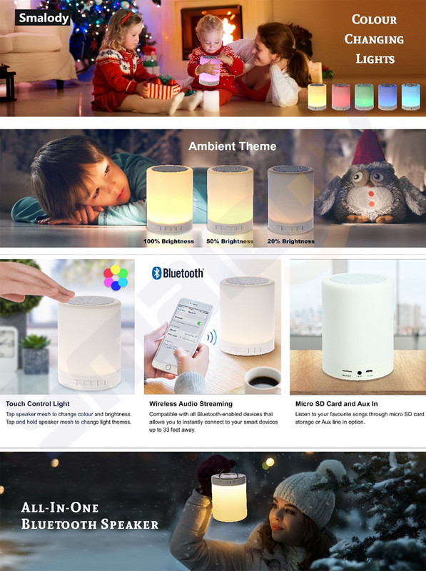 Hordozható vezeték nélküli hangszóró Touch Pat Light lejátszó Bluetooth hangszóró Színes LED éjszakai fény éjjeli asztali lámpa a jobb alvásért
