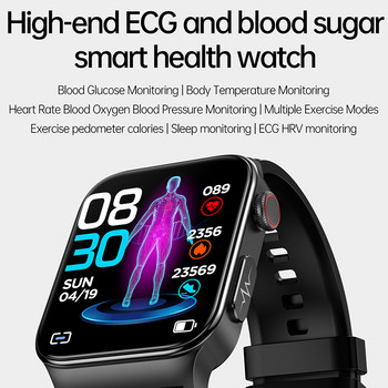 E500 Смарт часовник за измерване на кръвната захар ЕКГ Мониторинг Мъже Дамско здраве Температура Неинвазивен Смарт часовник за кръвна захар IP68 Водоустойчив