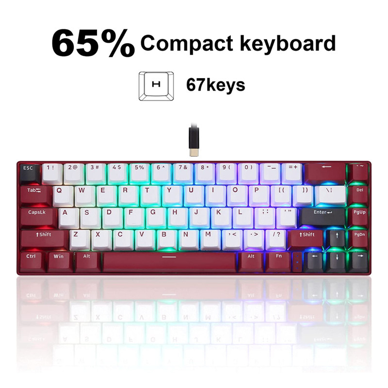 Mechanická klávesnica Motospeed BK67, 67 kláves, RGB, Bluetooth 5.0, bezdrôtová/káblová, ergonomická herná klávesnica pre PC, notebooky, Win/Mac/iPad